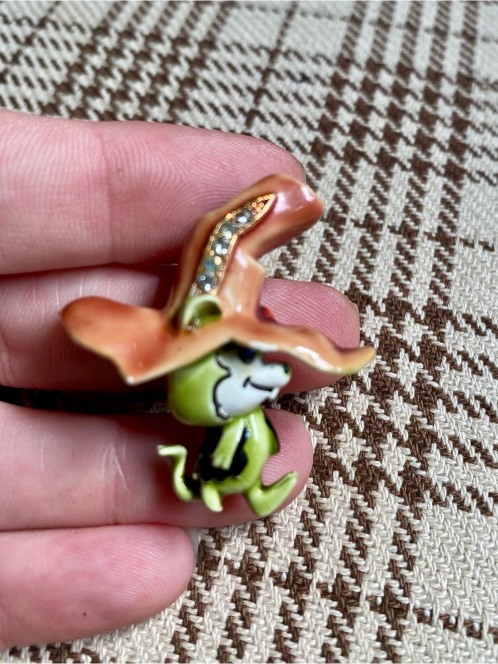 Green and Orange Enamel Reptile Charm with Orange Hat